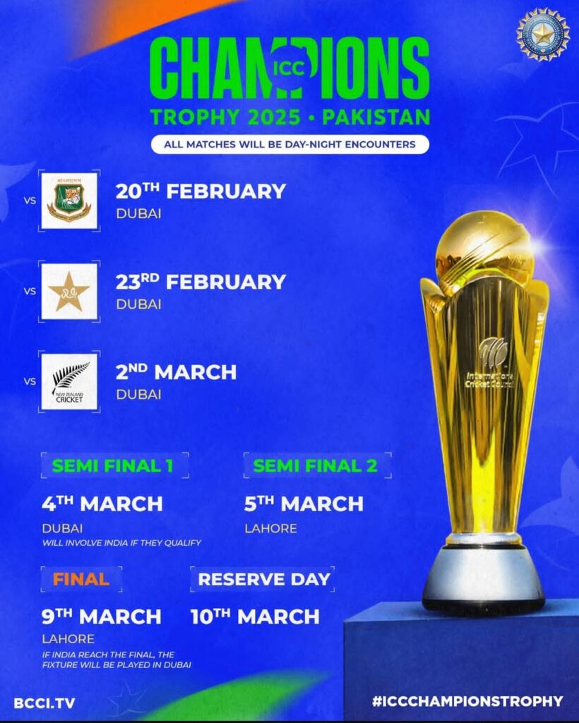 ICC Men's Champions Trophy 2025 Schedule